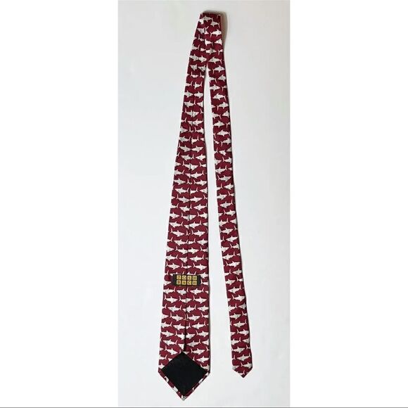 Josh Bach Necktie 100% Silk Red White Sharks Science Fisherman Ocean - Picture 3 of 7